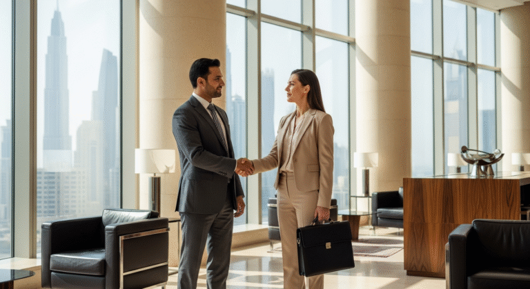 Illustration professionnelle du DMCC (Dubai Multi Commodities Centre) montrant les avantages de créer une société de trading à Dubaï.