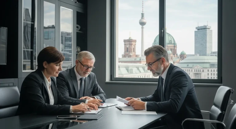 Création GmbH Allemagne: formalités de capital et substance économique pour l'expansion des PME, illustration professionnelle.