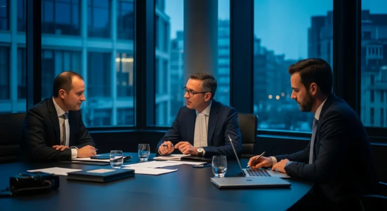 Illustration photo-réaliste du concept de Due Diligence Juridique: Legal DD Scope et Red Flags pour acquisitions M&A transfrontalières.