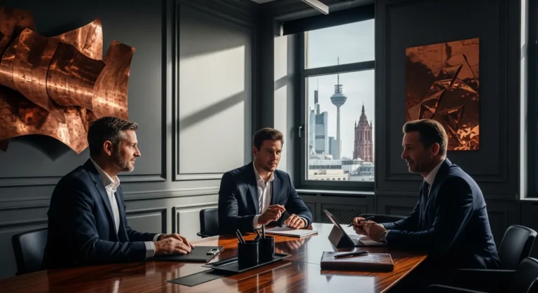 Illustration professionnelle du droit du travail allemand, abordant l'embauche en CDI, le Betriebsrat et la protection des salariés.